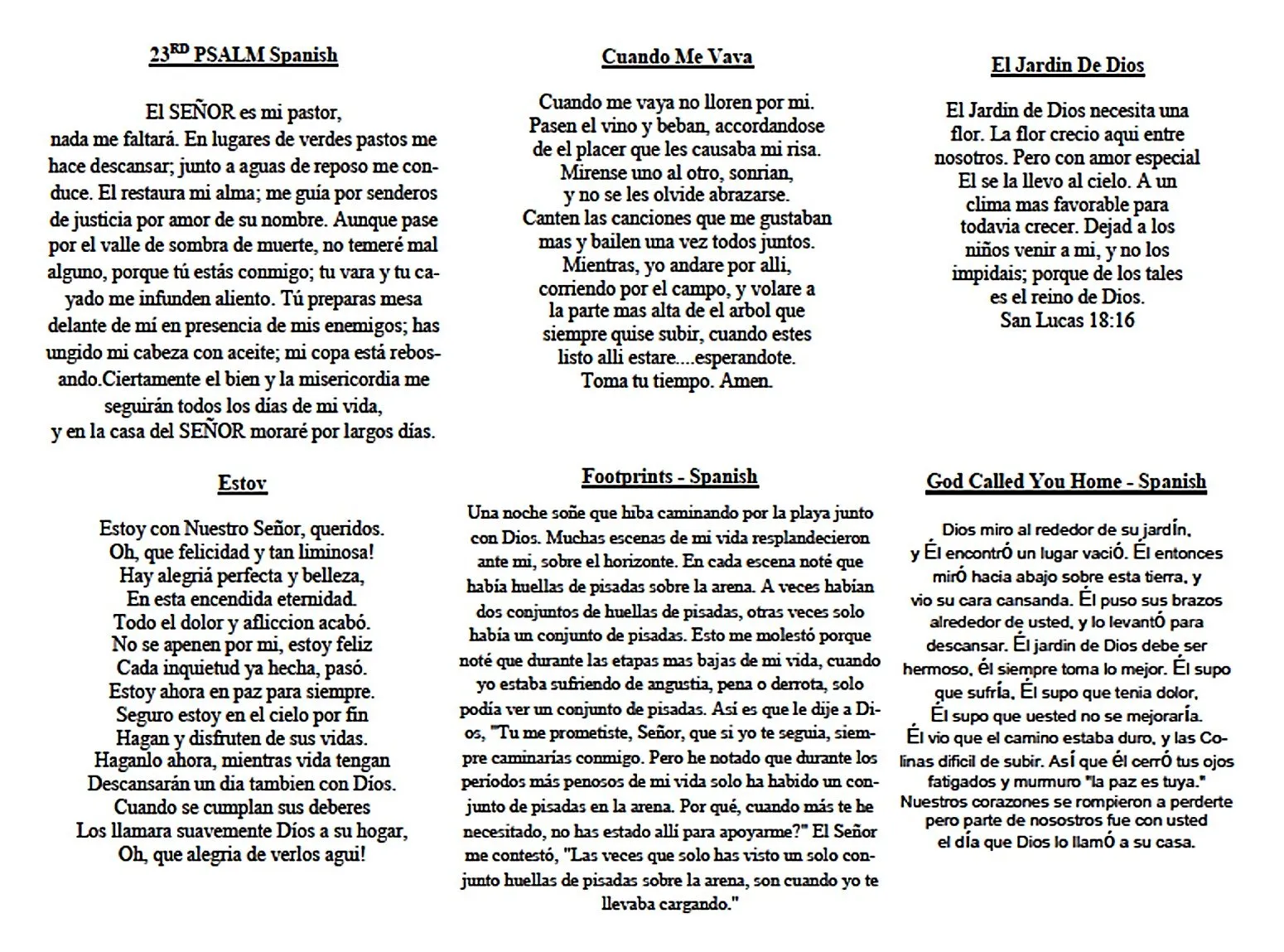 Prayers Page 1.22 Spanish