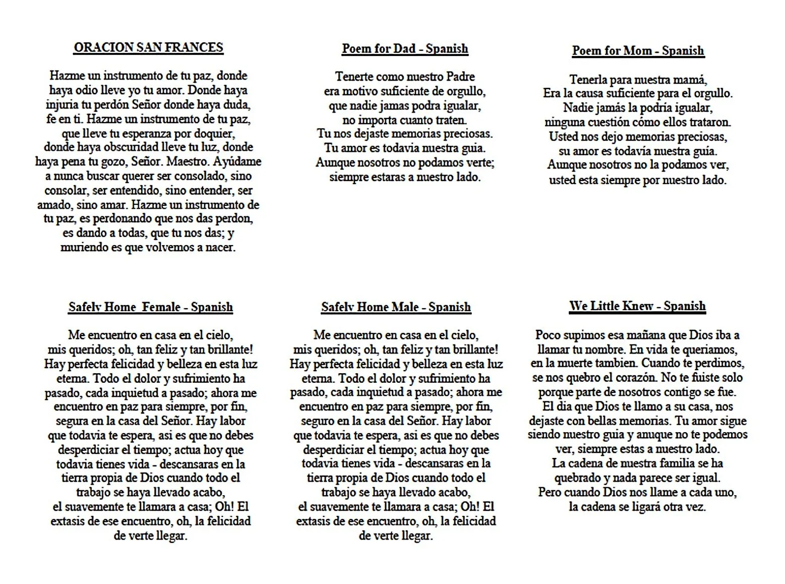 Prayers Page 1.24 Spanish